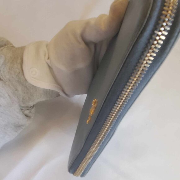 PRADA Logo Pale Blue Saffiano Leather Zip Around Long Wallet - Picture 9 of 14